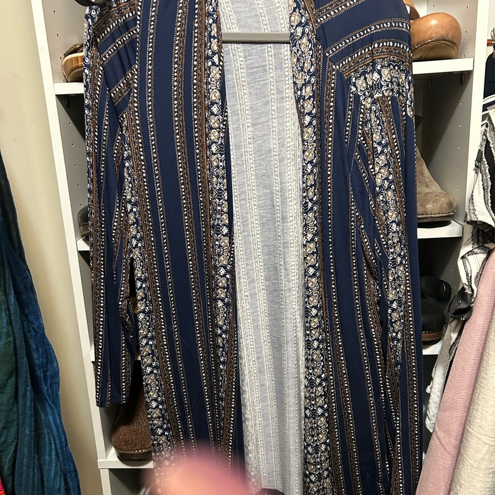 Lands' End Navy and White Patterned Cape